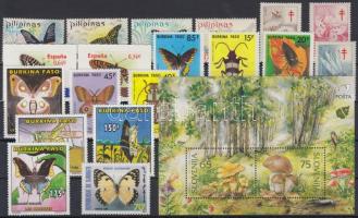 Butterfly, insect 19 stamps and 1 block, Lepke, rovar motívum 19 klf bélyeg és 1 blokk