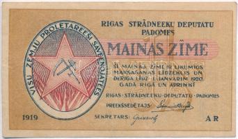 Lettország / Riga szovjet munkásküldöttek kiadása 1919. 1R T:III tűly. Latvia / Riga's workers deputies' Soviet 1919. 1 Rublis C:F needle hole Krause R1.