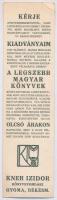 cca 1920 A Kner Nyomda által kiadott könyvjelző, 20x5 cm