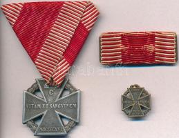 1916. "Károly-csapatkereszt" cink kitüntetés mellszalaggal, Br miniatűrrel és szalagsávval T:2 Hungary 1916. "Charles Troop Cross" Zn decoration with ribbon with Br miniature and thin ribbon C:XF NMK 295.