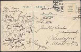 1908 A londoni olimpia magyar résztvevői (Holits, Radóczy, Drubina, stb.) által aláírt levelezőlap Pestre címezve érdekes tartalommal /  1908 Postcard signed by the Hungarian participants at the Summer Olympics, sent to Pest