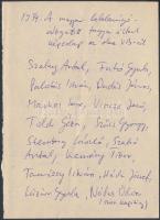 1934 A magyar futballválogatott tagjainak (Szalay, Markos, Toldi, stb.) aláírásai az olaszországi VB...