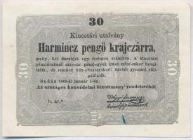 1849. 30kr Kossuth bankó csillagozott sorozatszám T:III fo., tűly.