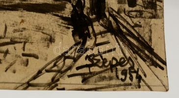 Szepes Gyula (1902-1992): Belvárosi utcák. Tus, papír, 32×21 cm