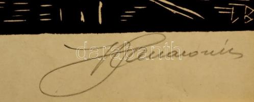 Olvashatatlan jelzéssel: Sopron tűztorony. Linó, papír, 38×14 cm