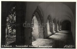 Kolozsvár, Cluj; Ferencrendiek temploma, keresztfolyosó, Fotofilm Cluj kiadása / church, corridor