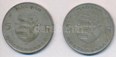 1947. 5Ft Ag "Kossuth" (2x) T:2- patina 
Adamo F8.1