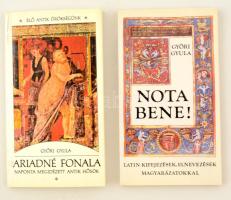 Győri Gyula két könyve:  Győri Gyula: Nota Bene! Latin kifejzeséek, elnevezések magyarázatokkal. Ariadné Könyvek. Bp., 1995, Nemzeti Tankönyvkiadó. Harmadik kiadás. Kiadói papírkötésben. Jó állapotban.  Győri Gyula: Ariadné fonala. Naponta megidézett antik hősök. Antik eredetű kifejezések, szókapcsolatokkal-magyarázatokkal.Élő antik örökségünk. Bp., 1993, Nemzeti Tankönyvkiadó. Első kiadás. Kiadói papírkötésben. Jó állapotban.