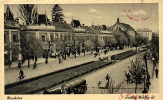 Munkács, Mukacheve; Horthy Miklós út, kerékpár, Schönfeld Henrik kiadása, 'Oberkommando der Wehrmacht Geprüft' pecséttel a hátoldalon / street, bicycle, 'Oberkommando der Wehrmacht Geprüft' stamp on the backside