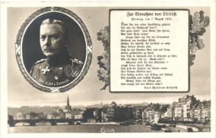 Liege, Lüttich; Memorial card for the battle of Liege, Otto von Emmich, Liege, Lüttich; A liege-i csata emléklapja, Otto von Emmich gyalogsági tábornok
