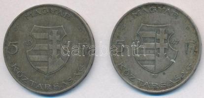 1947. 5Ft Ag "Kossuth" (2x) T:2,2- patina
Adamo F8.1