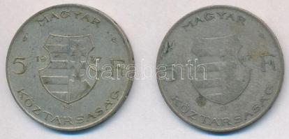 1947. 5Ft Ag "Kossuth" (2x) T:2-3 patina
Adamo F8.1