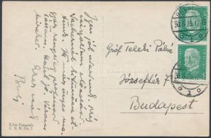 1929 Teleki Pál korábbi/későbbi miniszterelnök saját kézzel írt sorai feleségének, Németországból küldött levelezőlapon /  1929 Postcard sent by Pál Teleki fomer/later Prime Minister of Hungary to his wife from Germany
