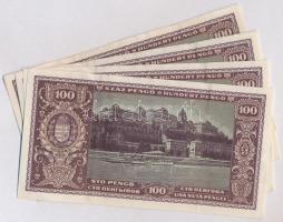 1945. 100P (4x) sorszámkövetők T:III szép, ropogós papírral