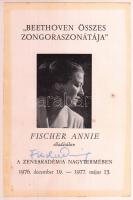 1976 Fischer Annie (1914-2005) zongoraművész aláírása előadásának szórólapján /  1976 Signature of Annie Fischer (1914-2005) Hungarian pianist