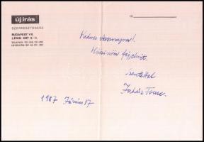 1987 Juhász Ferenc költő aláírása fejléces levélpapíron