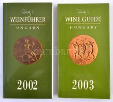 Borászati könyvek, 2 db:  Weinführer. Szerk.: Dr. Rohály Gábor, Dr. Mészáros Gabriella. Bp., 2002, AKÓ. Kiadói papírkötés, német nyelven.  Wine Guide. Hungary. Szerk.: Dr. Rohály Gábor, Dr. Mészáros Gabriella. Fordította Lengyel Péter, Dr. Nagymarosy András. Bp., 2003, AKÓ. Kiadói papírkötés, angol nyelven./ Paperbindings, in german and english language.