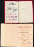 1958 Kisz és Csehszlovák kommunista ifjúsági szervezet igazolványa