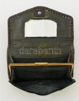 Bői piperetáska dombornyomott mintával, belül tükörrel, kopott, 20x11 cm