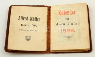 1898 Német nyelvű mini tárcanaptár bőr kötéssel