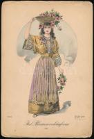 cca 1860 Olasz virágárus lány litográfia / Italian flower seller girl , lithography 19x28 cm