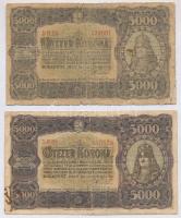 1923. 5000K (2x) egyik Magyar Pénzjegynyomda Rt. Budapest, a másik nyomdahely nélkül T.W. jelöléssel T:III-,IV fo.