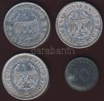 Német 3. Birodalom 1935 A 5M Ag "Garnisonkirche"(1x) + 1935 A, 1936 A 5M Ag Hindenburg(2x) + 1944 B 10Pf T:2/3,3