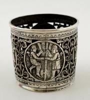 Távol-keleti motívumos ezüst(Ag) pohártartó hibátlan üvegbetéttel, jelzés nélkül, nettó: 106,9 g