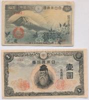 Japán 1938. 50s + 1943. 1Y T:III,III- Japan 1938. 50 Sen + 1943. 1 Yen C:F,VG