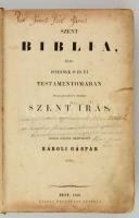 Szent Biblia. Ford.: Károli Gáspár. Pest, 1859, Heckenast Gusztáv. Díszes, kissé megviselt bőrkötésb...