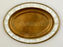 Gyöngyház berakásos réz só-bors szóró tálcával, m:11 cm (2×), 18×13 cm