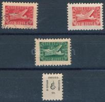 1946-1947 Nemzeti Repülő alap 3 db + Esztergomi sportrepülés 1 db tagdíj bélyeg (Balázs: 77.04 + 77.05 "R" )