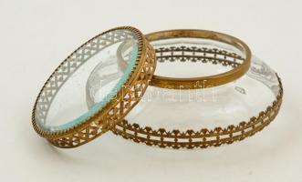 Dekoratív tégely réz szerelékkel, jó állapotban, d:12 cm, m: 5 cm