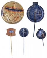 5db-os vegyes magyar kitűző és jelvény tétel, közte 1948. "A magyar sportoló ifjúság szabadságü...