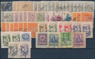 21 db osztrák illetékbélyeg kivágásokon (Mi EUR 20,40) + 56 db magyar illetékbélyeg (15 klf) 3 berak...