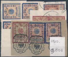 21 db osztrák illetékbélyeg kivágásokon (Mi EUR 20,40) + 56 db magyar illetékbélyeg (15 klf) 3 berak...