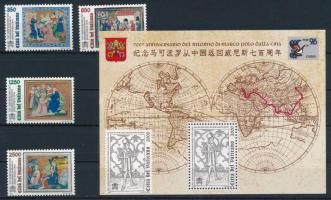 Marco Polo set + stamps from block + block 3 FDC, Marco Polo sor + blokkból kitépett bélyeg + blokk + sor + blokk 3 FDC-n