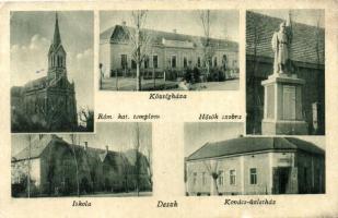 Deszk, Hősök szobra, községháza, római katolikus templom, iskola, Kovács-üzletház (EK)