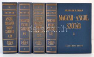 Országh László: Angol-magyar nagyszótár I-II, magyar-angol nagyszótár I-II. Bp, 1988-1990, Akadémiai Kiadói. Kiadói egészvászon kötés. Jó állapotban.