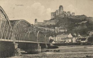 Trencsén, Trencin; vár a híddal, Wertheim Zsigmond kiadása / castle, bridge (EK)