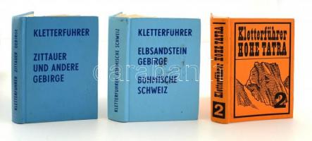 A Kletterführer 3 kötete: Hohe Tatra 2. köt.; Elbsandstein Gebirge - Böhmische Schweiz; Zittauer und andere Gebirge. 1979-1984. Kartonált papírkötésben, jó állapotban.