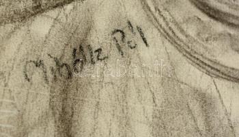 MIhálz jelzéssel: Női portré. Szén, papír, 44×32 cm