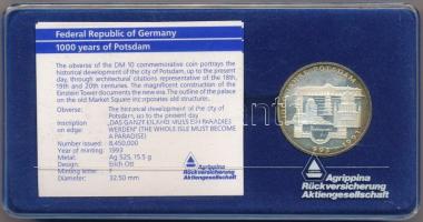 Németország 1993F 10M Ag "1000 éves Potsdam" műanyag tokban angol és német nyelvű tanúsítv...