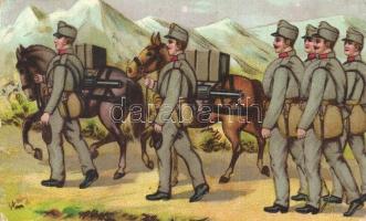 I. világháborús lovas katonák / WWI cavalry soldiers, litho (kis szakadás / small tear)