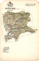 3 db RÉGI történelmi magyar vármegye térkép képeslap: Beszterce-Naszód, Nagy-Küküllő, Temes; mindhárom lap sarokhiányokkal / 3 pre-1945 Historical Hungarian county map postcards, mixed quality (EM)