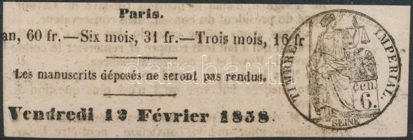 1838 Francia 6 cen szignetta újságkivágáson