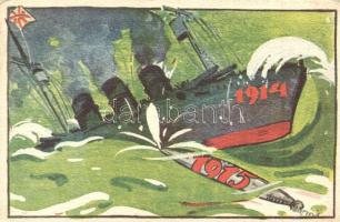 I. világháborús tengerészeti propaganda lap, Magyar Földrajzi Intézet kiadása / WWI navy propaganda postcard, s: Bíró (EK)