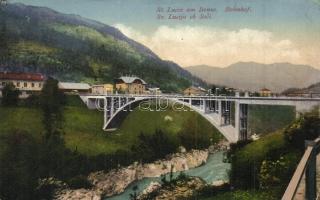 Most na Soci, Sveta Lucija ob Soci / St. Lucia am Isonzo; Bahnhof / railway station, bridge, WWI K.u.K. military feldpost (EK)