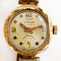 Fere arany (Au) 14K női karóra, fém szíjjal, jelzett, működik, bruttó 19,5 g