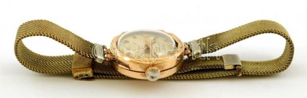 Fere arany (Au) 14K női karóra, fém szíjjal, jelzett, működik, bruttó 19,5 g